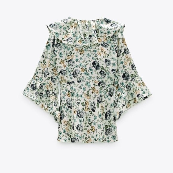 Zara Tied Floral Print Blouse S - Picture 4 of 6